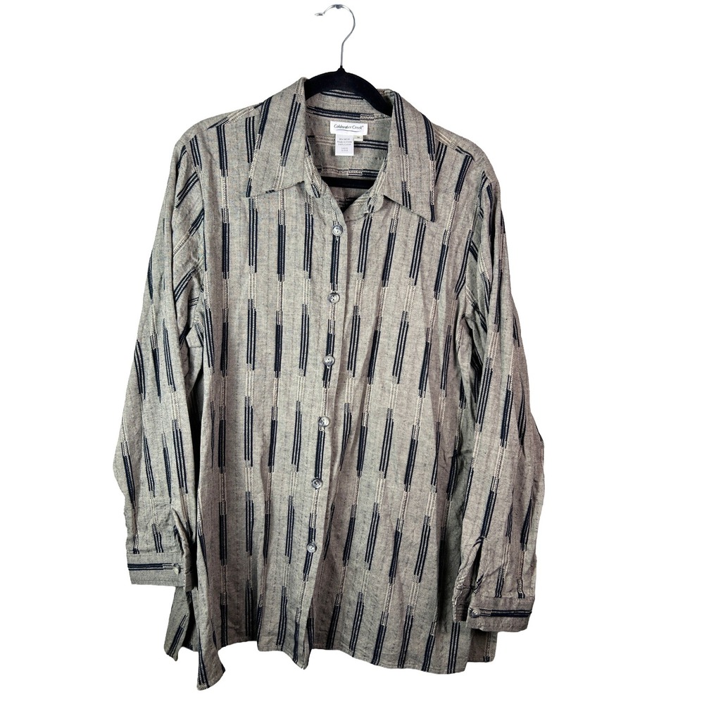 2000s Coldwater Creek Stripe Button Down Shirt Women's 1X Boho Workwear